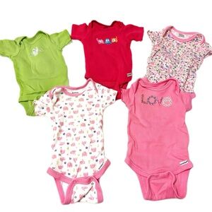 Gerber Baby Girl Onesies Bundle 5 Pc 0-3 Months Pink Green Floral